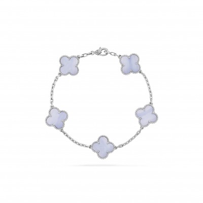 VAN CLEEF ARPELS VINTAGE ALHAMBRA BRACELET, 5 MOTIFS - WHITE GOLD, CHALCEDONY VCARD34700